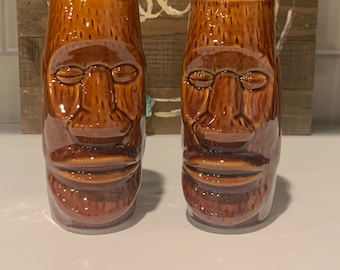 Glazed Ceramic Tiki Mugs - Collectable Set of Two