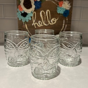 Tiki Glass Barrel Glasses | Collectable Tiki Barrel Glassware | Tiki Lover Gift | Clear Tiki Old Fashioned Glasses | Tiki Party Decor