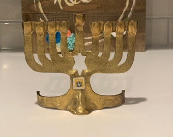 Vela de latón vintage Hanukkah Menorah HEN HOLON Israel / Latón 9 Vela Hanukkah Menorah