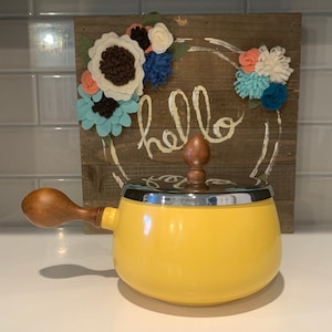 Yellow Enamel Pot with Wooden Handle | Yellow Kitchen Cookware