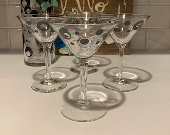 Brocca da Martini e bicchieri da cocktail Colony / Articoli da bar di metà secolo / Bicchieri da collezione / Set da cocktail Hostess