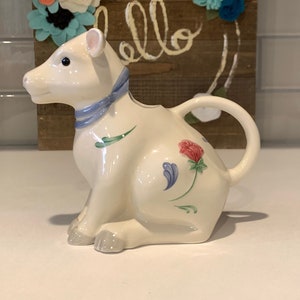 Vintage Lenox Poppies On Blue Ceramic Cow Creamer  | Cow Lover Gift | Cow Kitchen Decor | Country Kitchen Decor