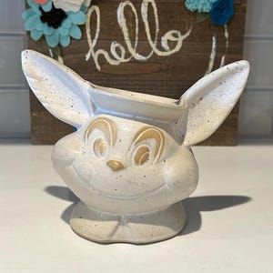 Vintage Smiling Rabbit Pottery Planter | Unique Pottery Planters | Rabbit Face Flowerpot