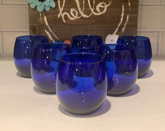 コバルトブルーワイングラス6個セット、台座付き - Etsy 日本