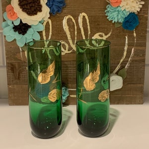 Emerald Green Glasses with 24kt Gold Leafs | Emerald Green Tumblers | Emerald Green Table Decor