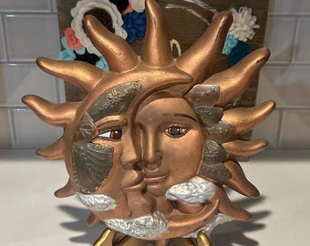 太陽と月のテラコッタマスクの壁飾り - Etsy 日本