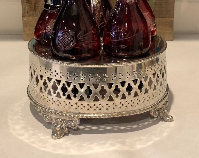 Vintage Mermod Jaccard & CO Ruby Cut Crystal Cruet Condiment Castor Set ...