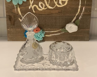 Princes House Lead Crystal Vanity Set: Perfume Bottle & Jewelry Box