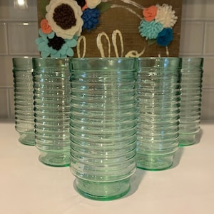 Anchor Hocking Green Park Avenue Iced Tea Glasses | Green Water Glasses | Vintage Anchor Hocking Park Avenue Drinking Glasses