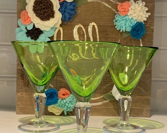 Green Martini Glasses | Green Glass Martini Glasses | Bar Cart Glasses