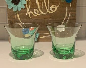 Vintage Green Glass Candle Holders: Table Decor Pair