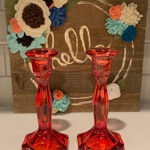 Ruby Red Candlestick Holders