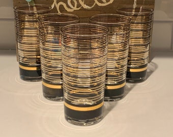 Culver Gold & Schwarz Gestreifte Becher: MCM Trinkgefäße 5er Set