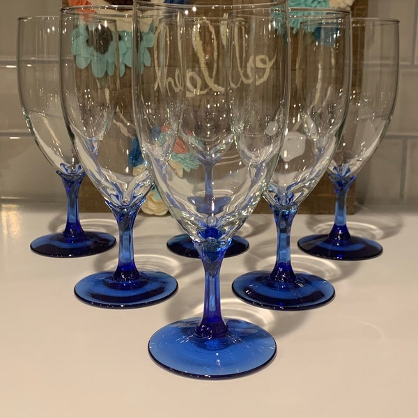 Iced Tea Domaine Blue by LIBBEY GLASS COMPANY | Vintage Blue Stem Libbey Iced Tea Glasses | Domaine Iced Tea Glasses