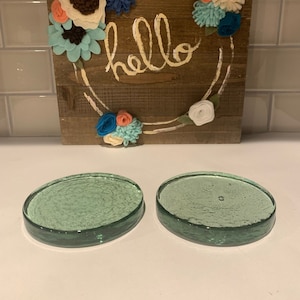 Green Glass Disk Candle Holders | Sea Green Glass Candle Disk | Green Glass Decor