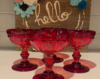 Bicchieri da sorbetto Fenton Ruby Red Plymouth - Set da 4