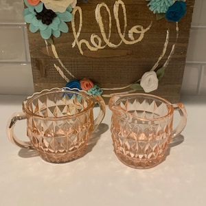 Sugar Bowl & Creamer | Cube Pink by JEANNETTE | Boho Kitchen | Farmhouse Kitchen | Shabby Chic