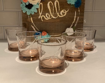 Vintage Pink Whiskey Glasses: Set of 5 Old Fashioned Rock Glasses