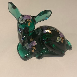 Emerald Green Fenton Hand Painted Deer Fawn | Collectable Fenton Glass Fawn | Fenton Glass Collector Gift | Fenton Glass Deer