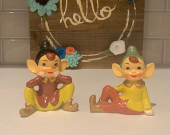 Figuras de duendes vintage: decoración navideña hecha en Japón (juego de 2)