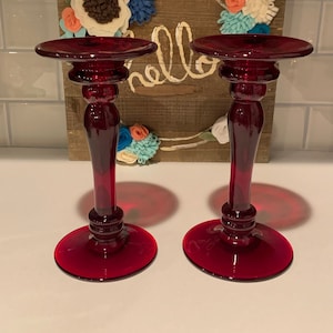 Ruby Red Glass Candle Holders | Ruby Red Table Decor | Special Event Candle Holders | Ruby Red Glassware | Spa Decor