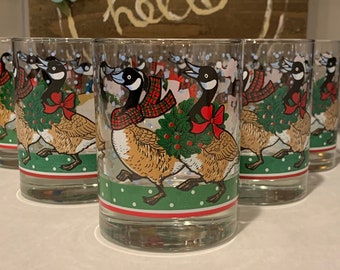 Vintage Christmas Geese Rock Glasses - Set of 6