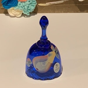 Fenton Blue Glass Bell | Cobalt Blue Fenton Glass Bell | Hand Painted and Signed Fenton Bell | Nightstand Call Bell | Gifts For Friends
