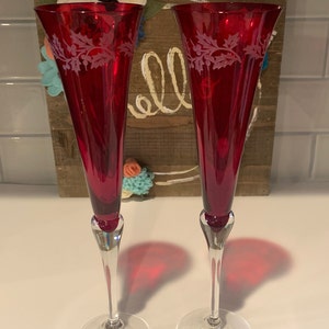 Holiday Gems Ruby Toasting Flute Glasses by LENOX | Holiday Glassware | Ruby Red Table Decor