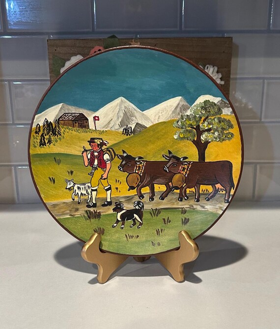 手描きのスイス民芸品木製プレート：壁装飾 - Etsy 日本