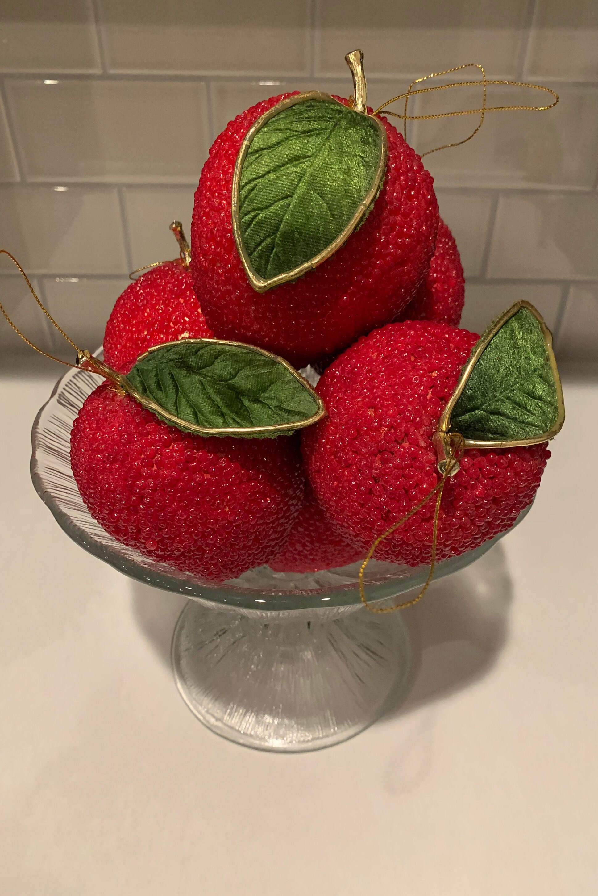 Apple Ornaments Vintage Sugar Beaded Apple Ornaments Etsy