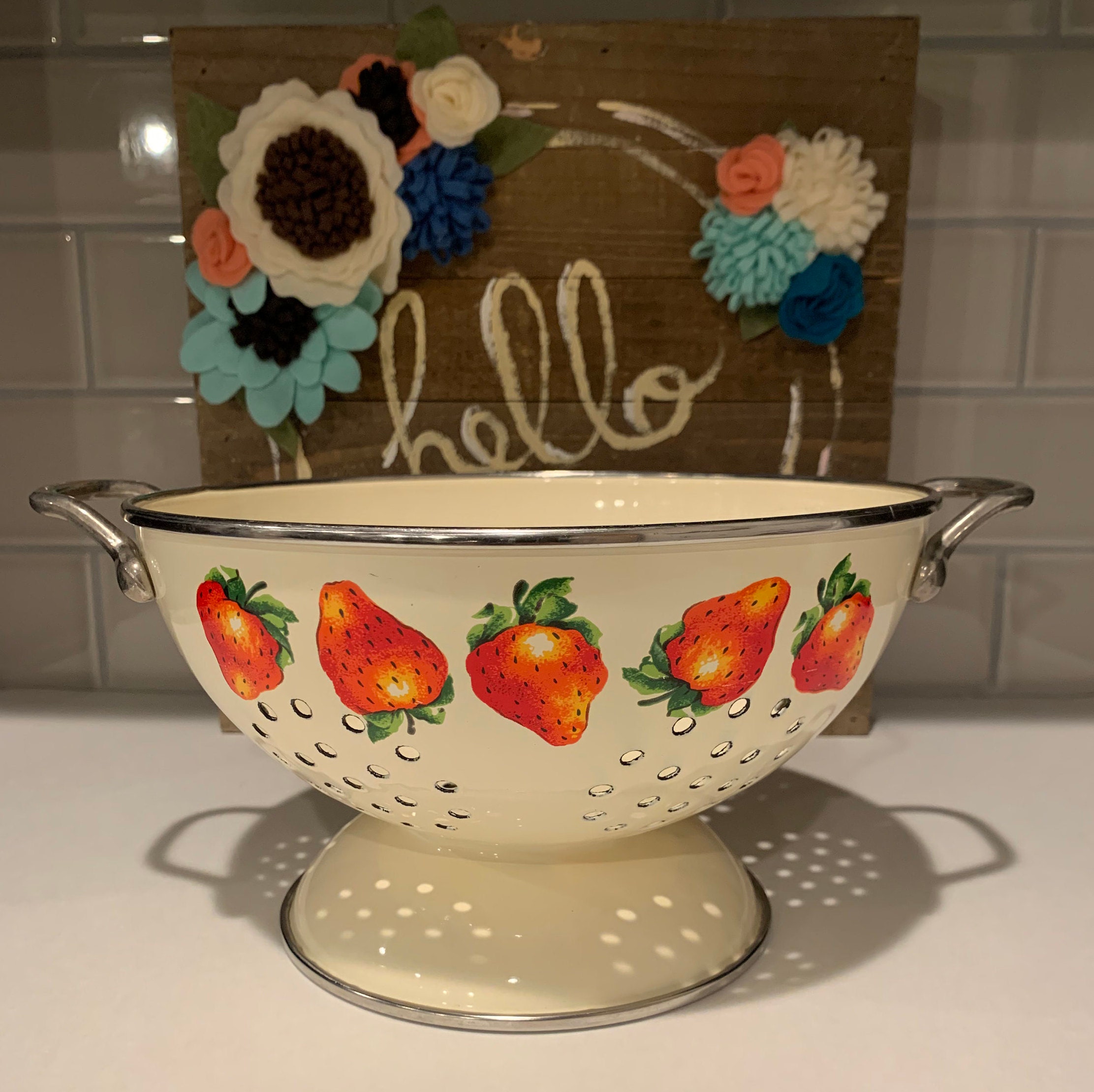 Kobe Strawberry Enamel Strawberry Strainer Colander Vintage Etsy