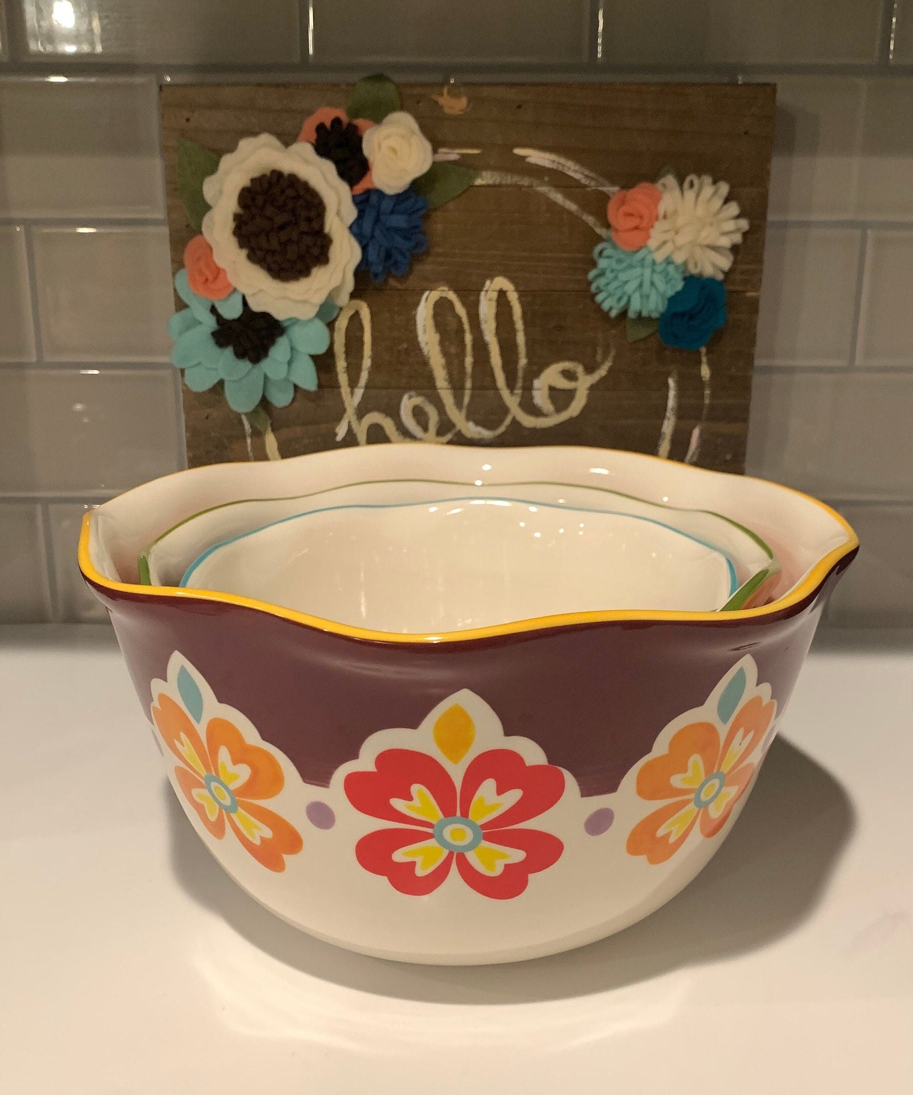 The Pioneer Woman Sweet Rose 12-inch Ceramic Batter Mixing Bowl with Spout