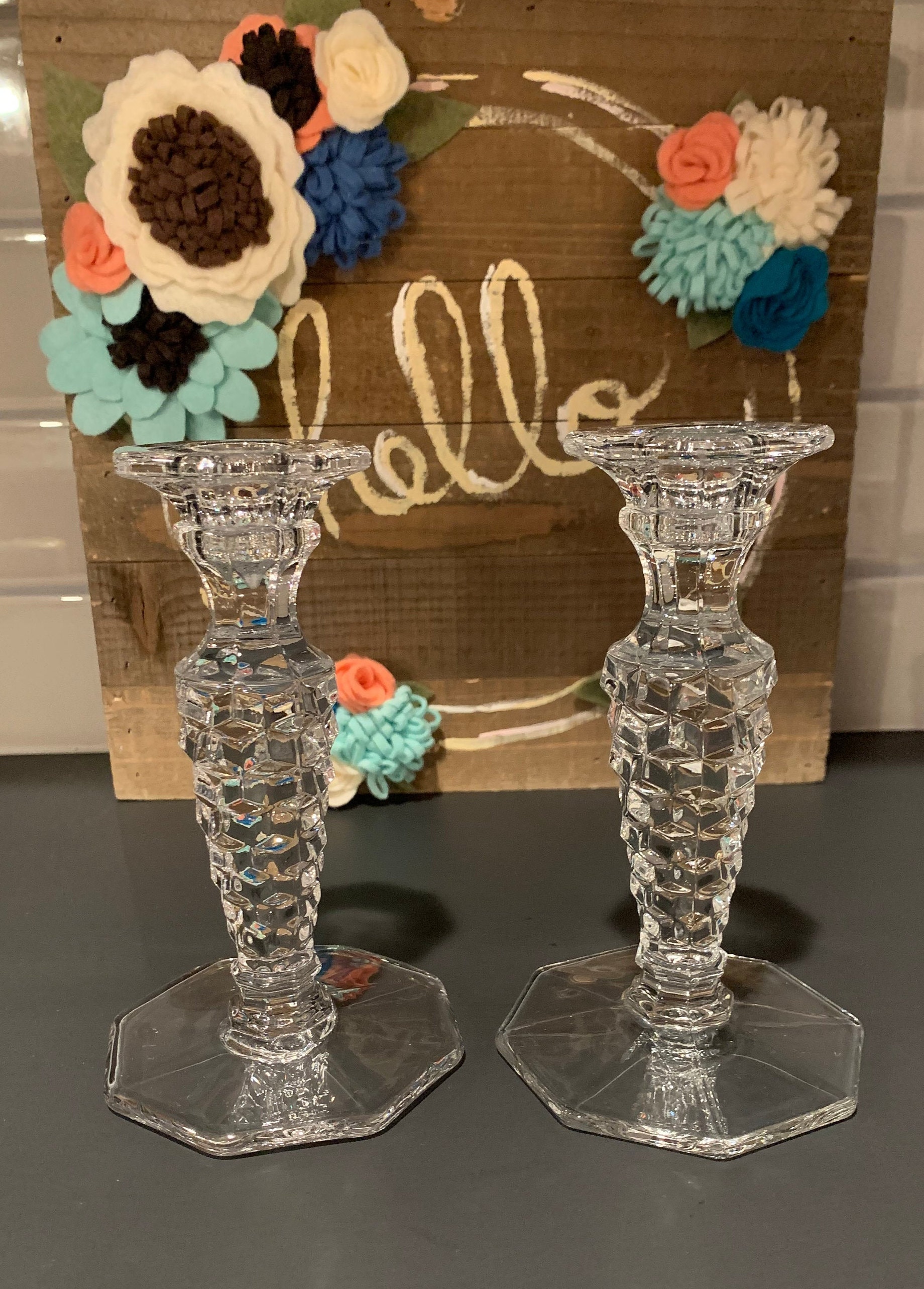 Vintage Fostoria Cubed Candle Holders | Fostoria Tablescape | Cubed Candle Holders