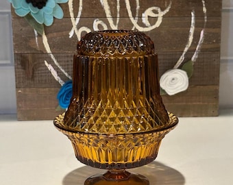 Amber Glass Fairy Lamp: Honey Gold Tea Light Candle Holder
