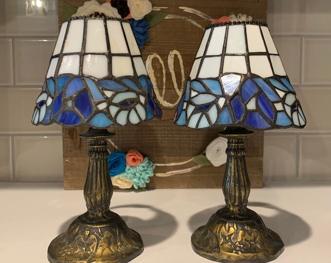 Stained Glass Candle Table Lamps Blue Stained Glass Candle Etsy