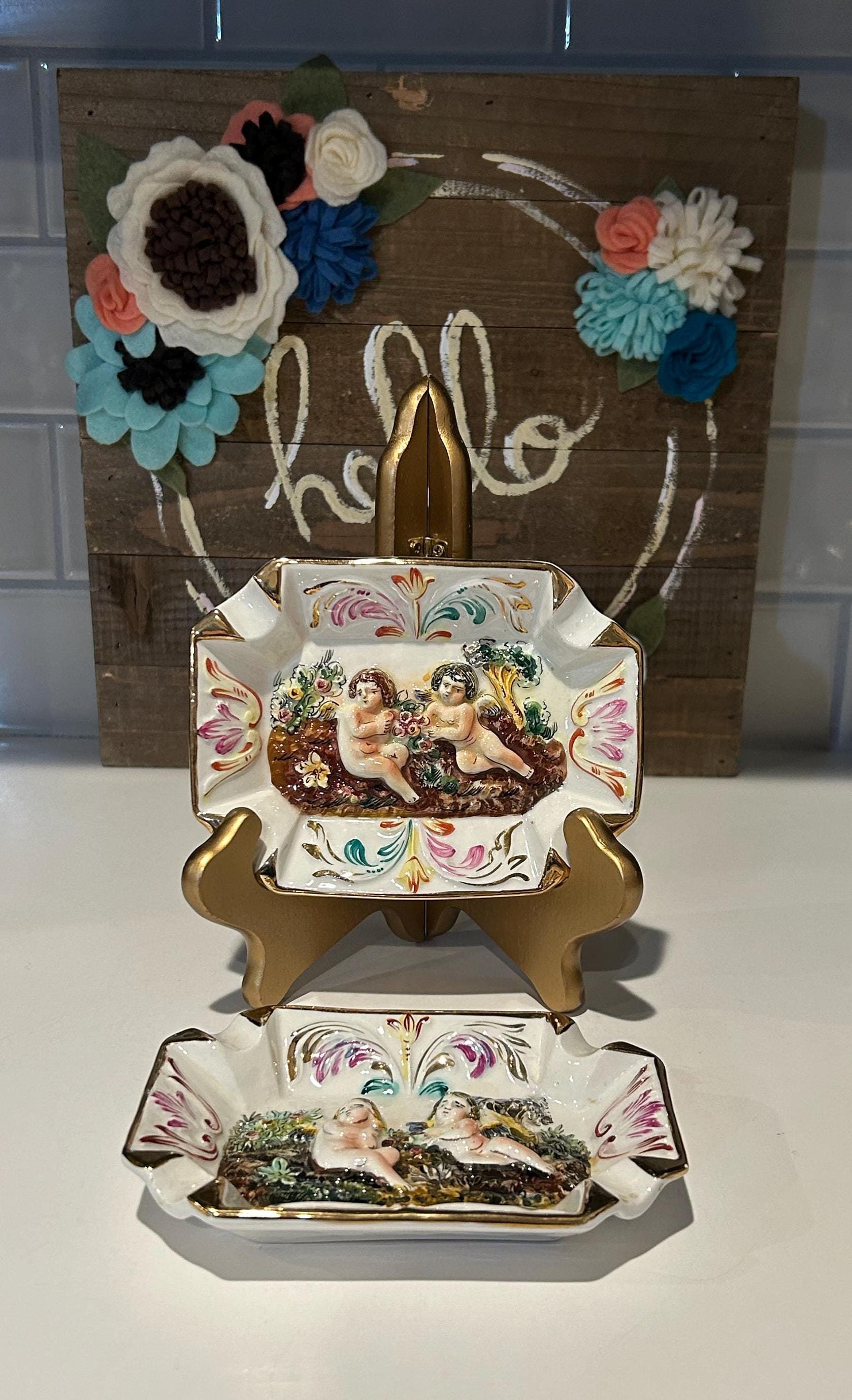 Capodimonte Cherub Ashtray | Mid Century Decor | Porcelain Angel 