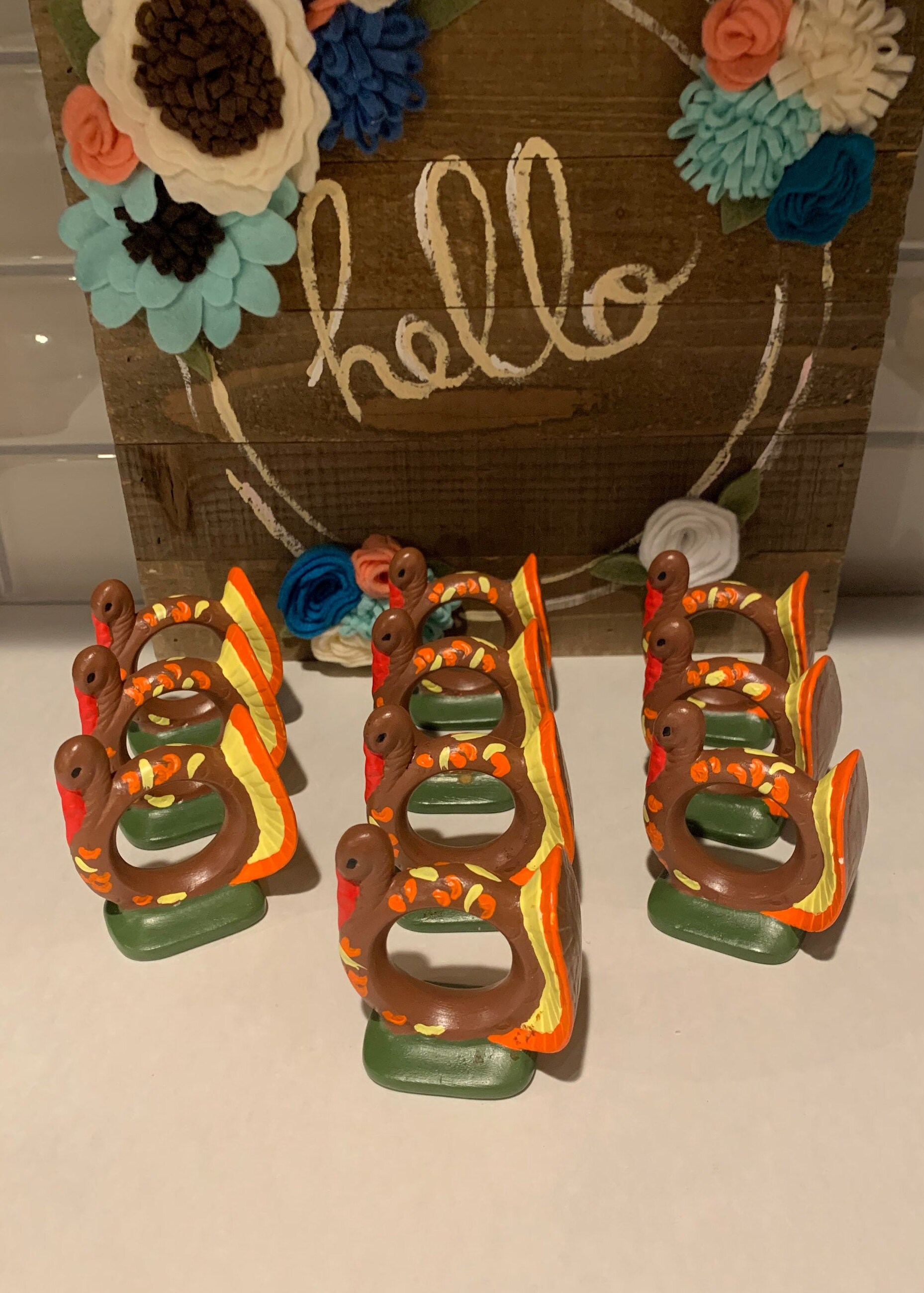 Vintage Hand Painted Ceramic Turkey Napkin Rings Turkey Etsy