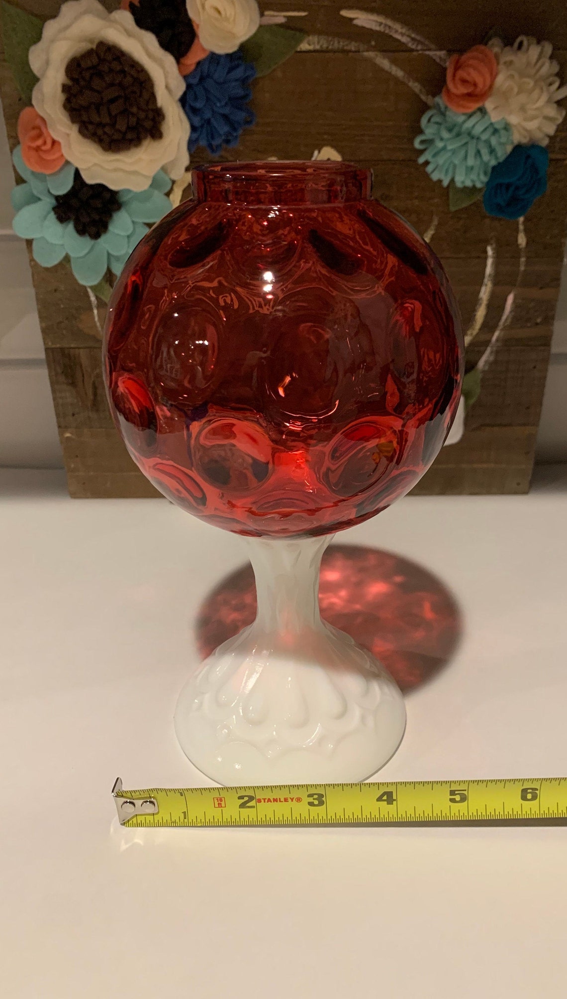 Vintage Fenton Cranberry &amp; Milk Glass Vase Fenton Cranberry - Etsy