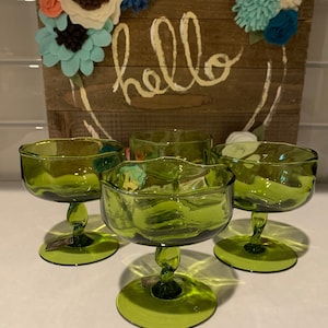 Vintage |  BLEFELD IMPORTED CRYSTAL | Green Glass Sherbet Dish | Blefeld Tablescape