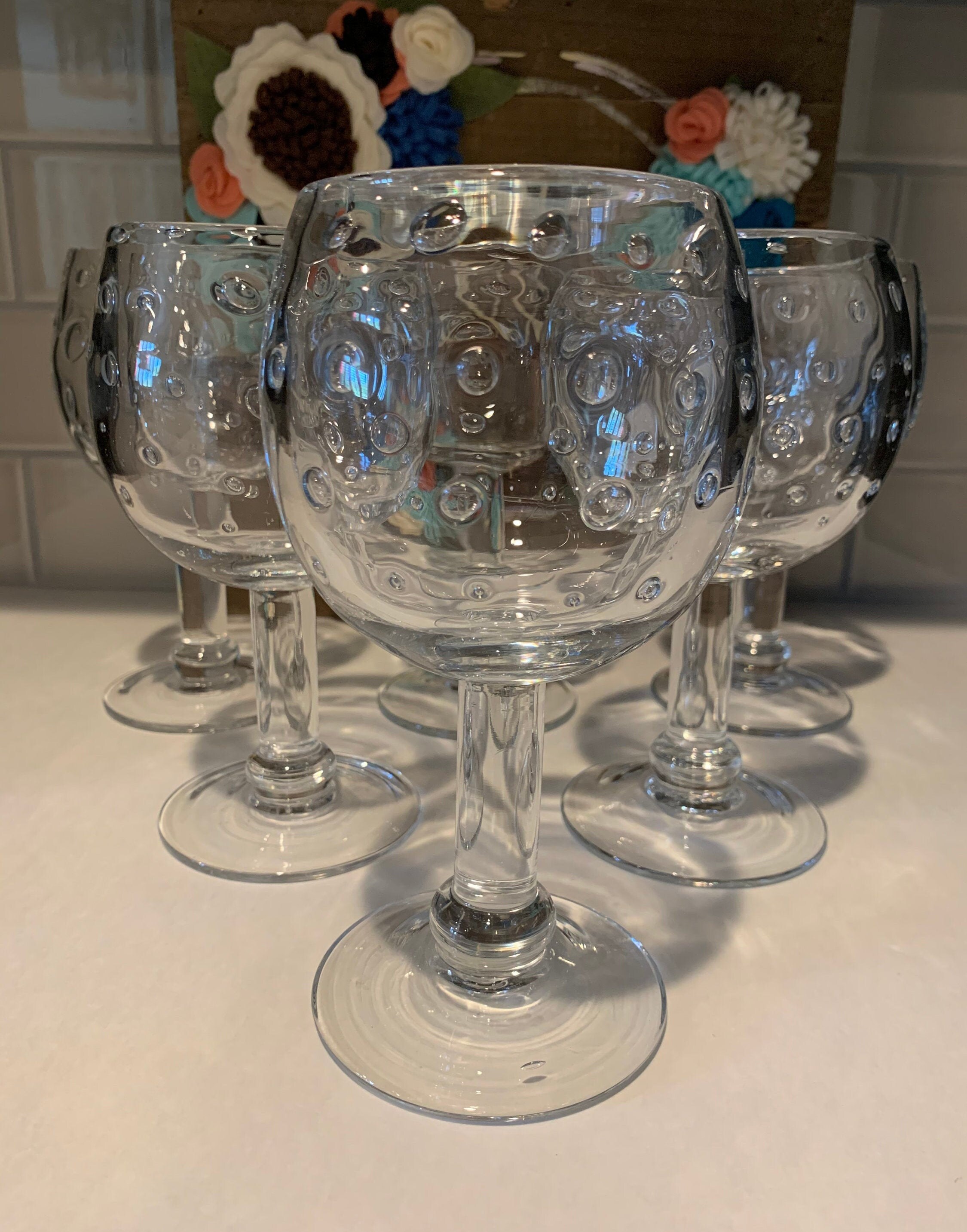 Crate & Barrel Blown Glass Water Goblets Air Bubble Water Etsy