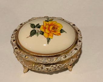 Vintage Mele Trinket Dish | Vintage Ring Box | Yellow Floral  Vintage Trinket Dish | Styled By Mele Made in Japan