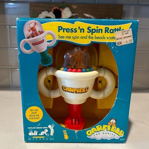 Garfield Press &#39;N Spin Rattle | Vintage Garfield Baby Rattle | Garfield Collector Gifts | Retro Baby Shower Gifts
