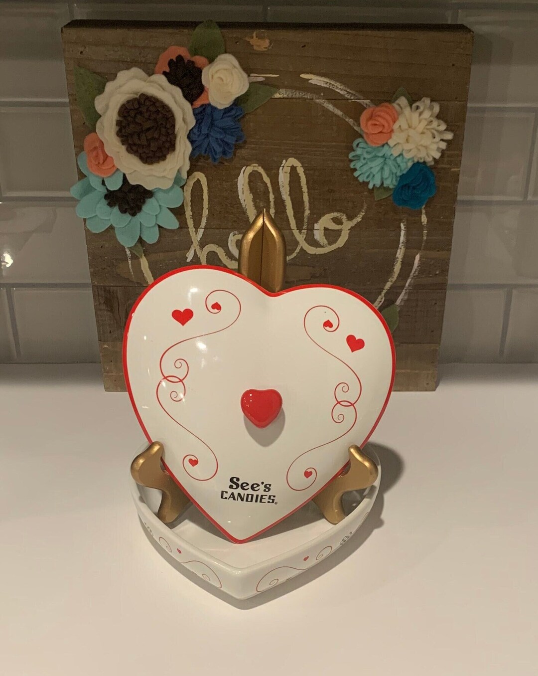 Sees Candies Covered Heart Candy Dish Valentine Candy Dish Etsy