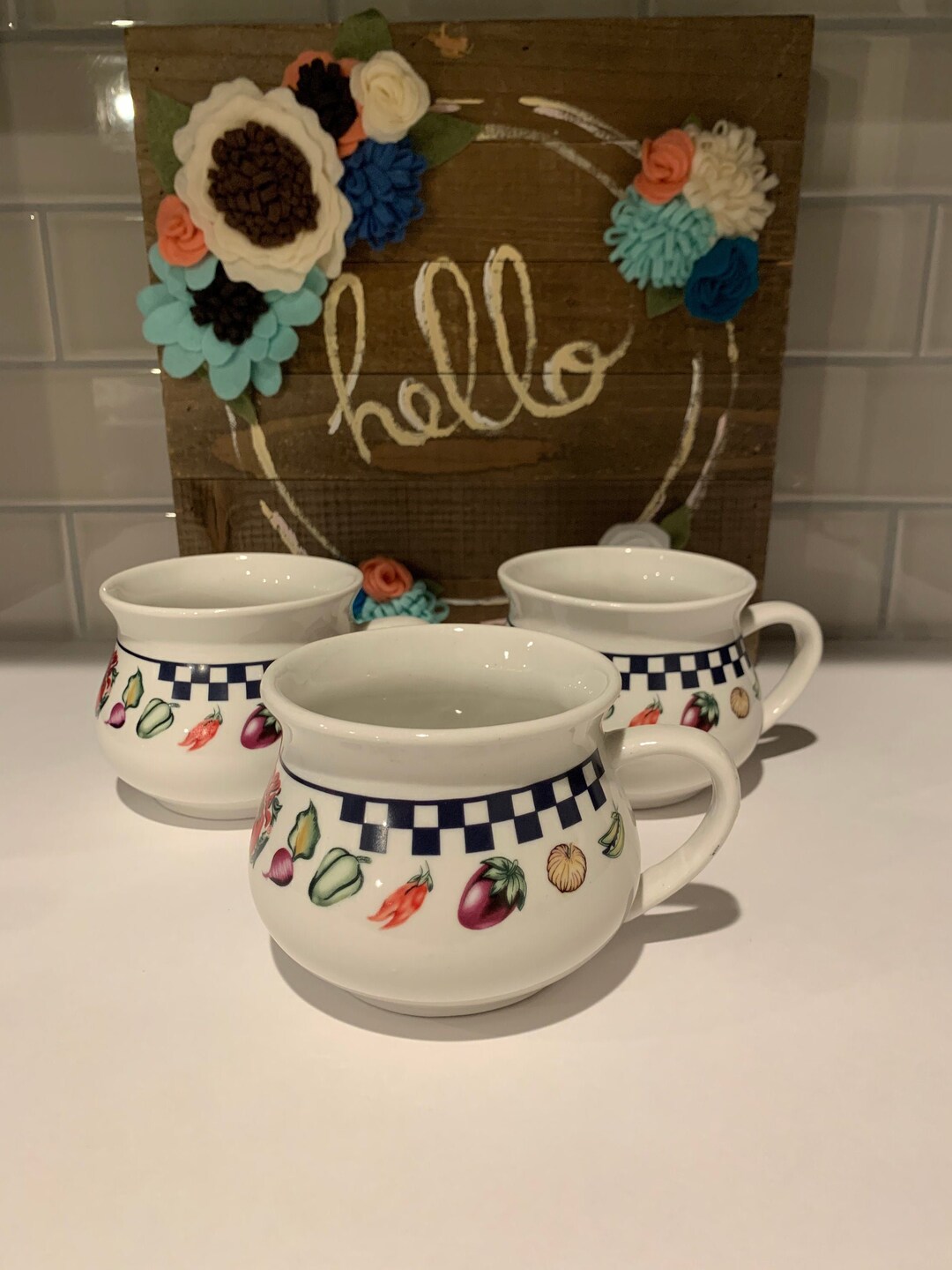 Vintage Campbell's Soup Handled Soup Mugs Checker Etsy