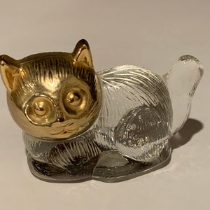 Vintage Glass Cat With Gold Head | Cat Decor | Glass Cat Figurine ~ Gifts for Cat Collectors | Cat Mantle Decor