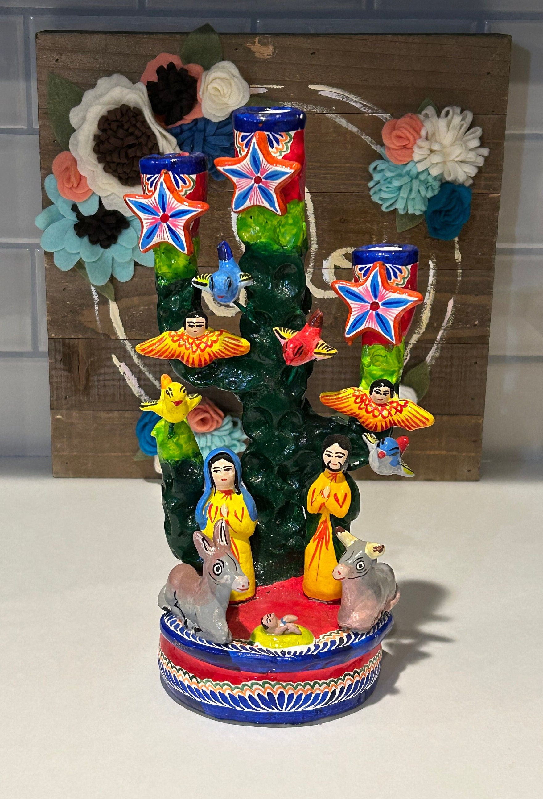 メキシコ メテペック 生命の樹 壁掛け鏡 陶芸 工芸品 民芸品