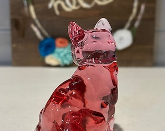 Pink Fenton Art Glass Cat Figurine: Cat Lover Decor - Etsy