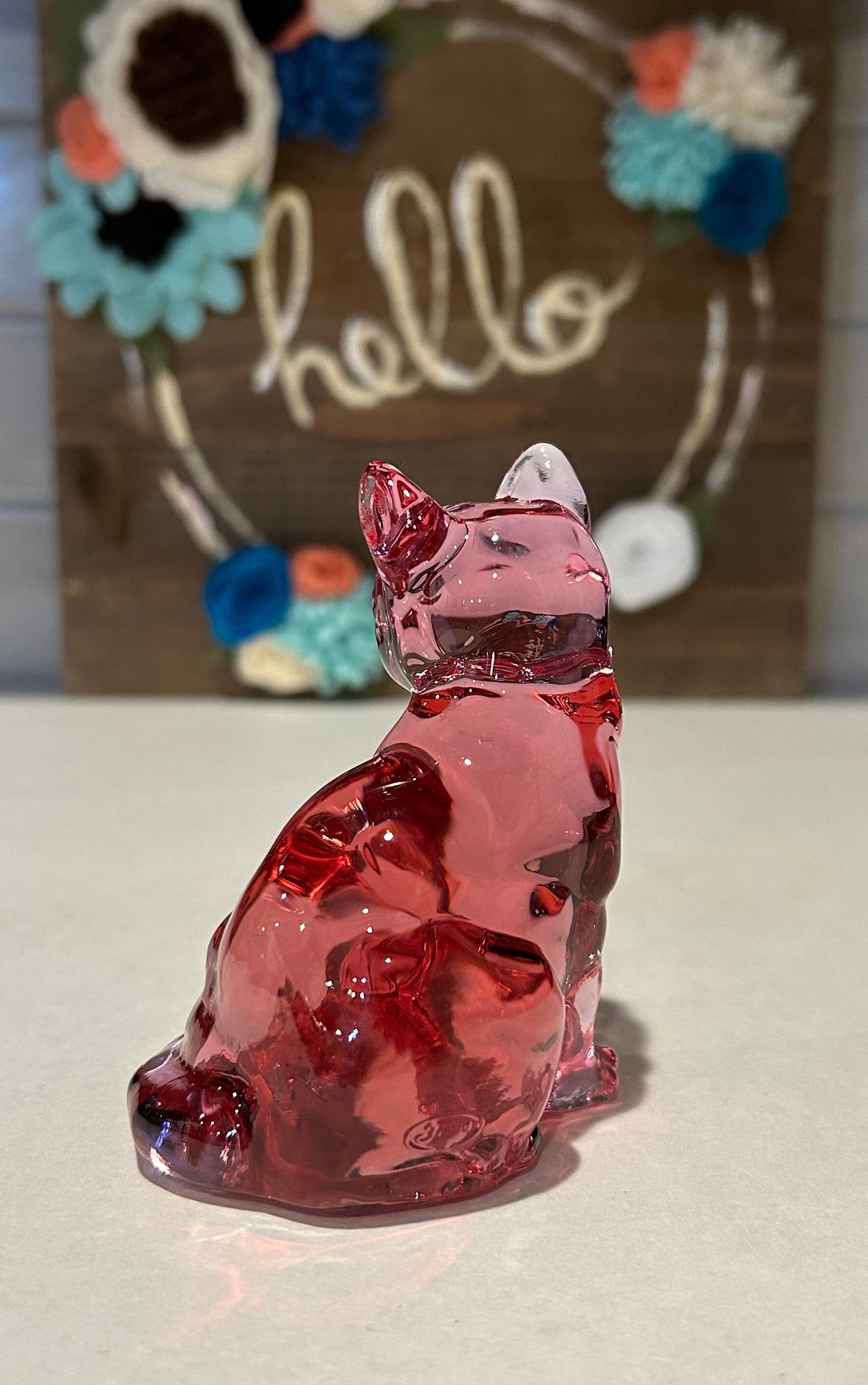 Pink Fenton Art Glass Cat Figurine: Cat Lover Decor - Etsy