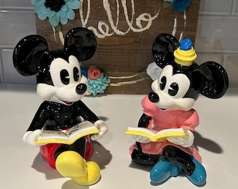 Disney Mickey & Minnie Mouse Reading Ceramic Bookends | Nursery