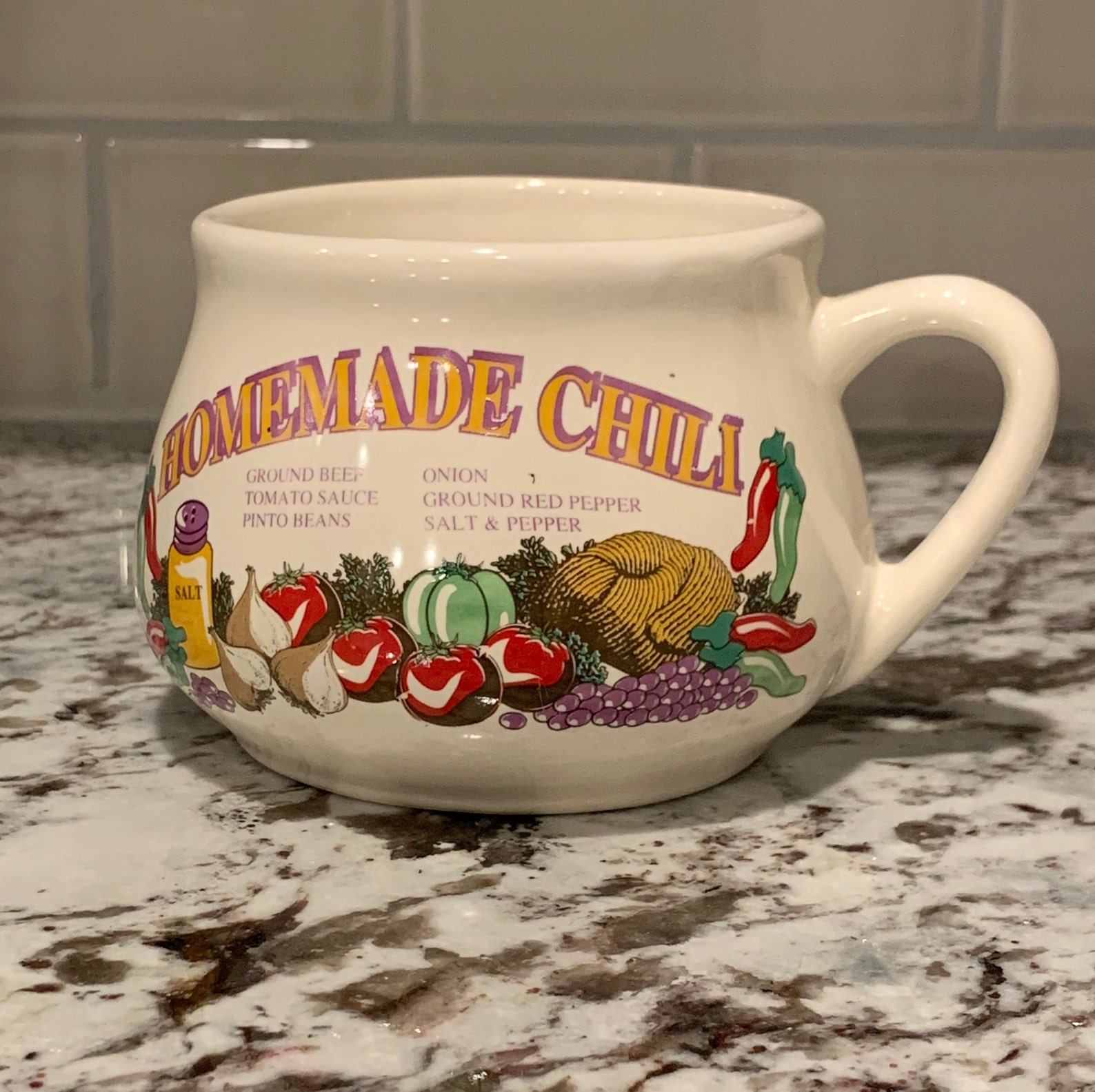 Retro Chili Soup Mug Recipe Print Bowl with Handle Etsy